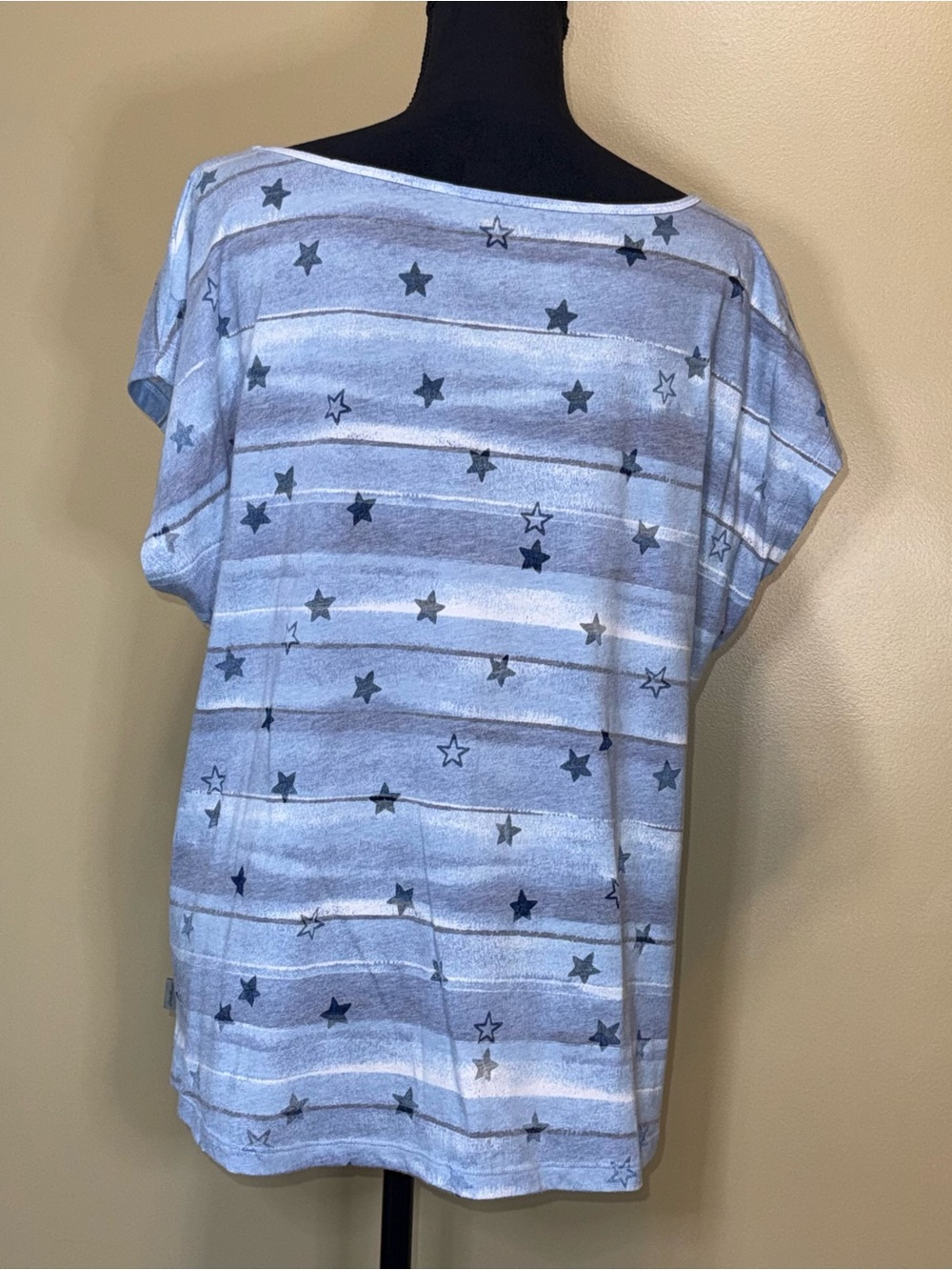 Eddie Bauer Blue White Abstract Stripe Star Pattern Scoop Neck Tee Top Plus Size - Picture 3 of 9